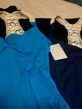 2 Lucky Brand Blue & Navy Crochet Tankini